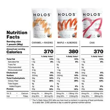 HOLOS Organic Overnight Muesli - Variety Pack (12 Meals) Muesli Cereal - USDA Organic, 20g Plant Proteins, Gluten Free, High Fiber, Probiotics, Vitamins & Minerals (3.17 Oz bag)