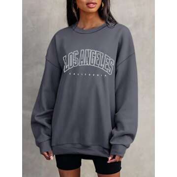 ORANDESIGNE Women’s Casual Letter Graphic Print Long Sleeve Sweatshirt Tunic Tops Round Neck Loose Tee Oversized Drop Shoulder Longline T Shirts