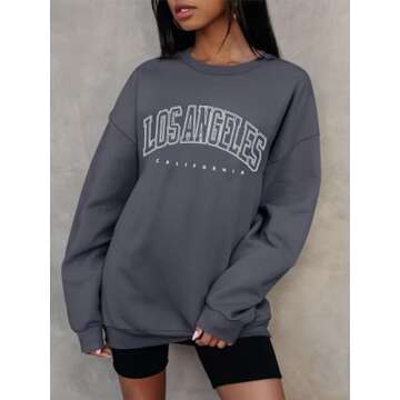 ORANDESIGNE Women’s Casual Letter Graphic Print Long Sleeve Sweatshirt Tunic Tops Round Neck Loose Tee Oversized Drop Shoulder Longline T Shirts