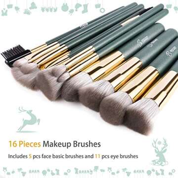 BESTOPE PRO Makeup Brush Set 16 Pcs Premium Synthetic Foundation Powder Concealers Eye shadows Blush Makeup Brushes - Green
