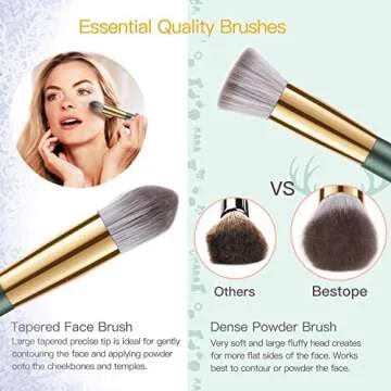 BESTOPE PRO Makeup Brush Set 16 Pcs Premium Synthetic Foundation Powder Concealers Eye shadows Blush Makeup Brushes - Green