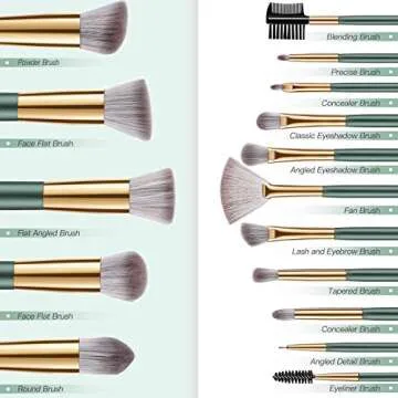BESTOPE PRO Makeup Brush Set 16 Pcs Premium Synthetic Foundation Powder Concealers Eye shadows Blush Makeup Brushes - Green