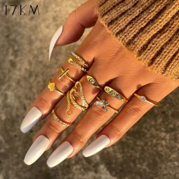 17KM 60 Pcs Gold Stackable Rings Women Vintage Non-Tarnish