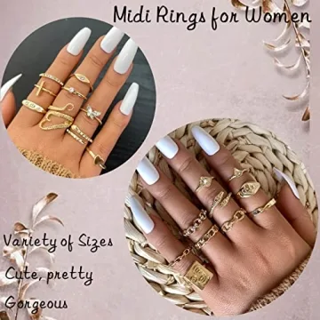 17KM 60 Pcs Gold Stackable Rings Women Vintage Non-Tarnish