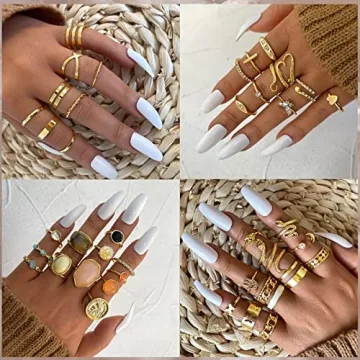 17KM 60 Pcs Gold Stackable Rings Women Vintage Non-Tarnish
