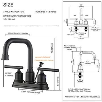 WOWOW Bathroom Faucet Black 4 inch Bathroom Sink Faucet Centerset Lift Rod Drain Stopper 2 Handle Lavatory Commercial Contemporary Faucet High Arc Brass Faucets for Bathroom