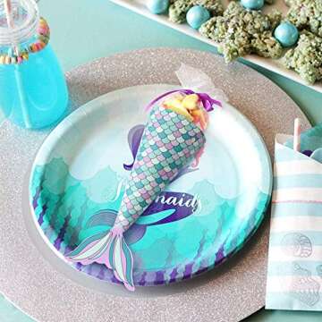 OurWarm 48pcs Mermaid Party Favors Bags Mermaid Gift Bags with Shell Stickers for Kids Birthday Party Baby Shower Decorations Mermaid Party Supplies
