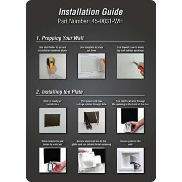 DATA COMM Electronic 45-0031-WH Recessed Low Voltage Media Wall Plate w/ Built-In Duplex Receptacle Outlet, Cable Management - Elevate Your Home Entertainment w/ Stylish White Panel