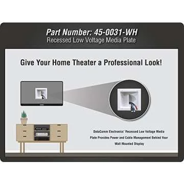 DATA COMM Electronic 45-0031-WH Recessed Low Voltage Media Wall Plate w/ Built-In Duplex Receptacle Outlet, Cable Management - Elevate Your Home Entertainment w/ Stylish White Panel