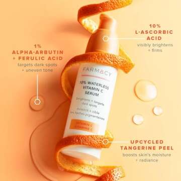 Farmacy 10% Vitamin C Face Serum - Waterless Vitamin C Skin Care Serum to Brighten, Firm + Smooth Skin Texture - Enriched with Upcycled Tangerine Peel to Boost Skin's Moisture + Radiance (5ml)