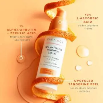 Farmacy 10% Vitamin C Face Serum - Waterless Vitamin C Skin Care Serum to Brighten, Firm + Smooth Skin Texture - Enriched with Upcycled Tangerine Peel to Boost Skin's Moisture + Radiance (5ml)