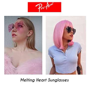 Pro Acme Melting Heart Sunglasses for Women Men Dripping Heart Party Prom Trendy Rimless Eyewear Set...