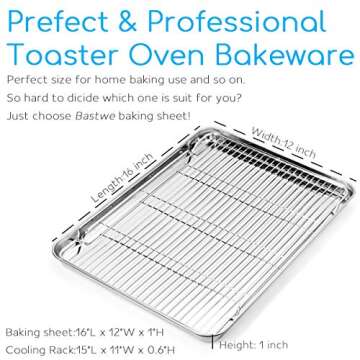 Bastwe Cookie Sheet and Cooling Rack Set, 16 inch Stainless Steel Baking Pan with a Rack, Profession...