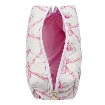 HHQQWZ Makeup Bag Travel Cosmetic Bag for Women Girls, Zipper Make Up Pouch, Floral Flowers Toiletry...