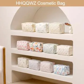 HHQQWZ Makeup Bag Travel Cosmetic Bag for Women Girls, Zipper Make Up Pouch, Floral Flowers Toiletry Organizer Makeup, Portable Storage Bag, Cosmetic Travel Cloth Bag (Pink Bowknot/Gold Zipper)