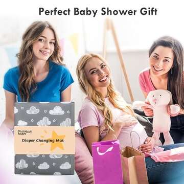 Portable Diaper Changing Pad for Baby - Waterproof Compact Changing Mat with Wrist Strap - Wipeable Travel Changing Pad for Diaper Bag - Gifts for Baby Shower by PHOEBUS BABY(Doodle Clouds)