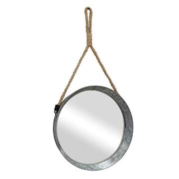 Stonebriar Rustic Round Galvanized Metal Mirror with Rope Hanging Loop - Farmhouse Home Decor, 11.9"...