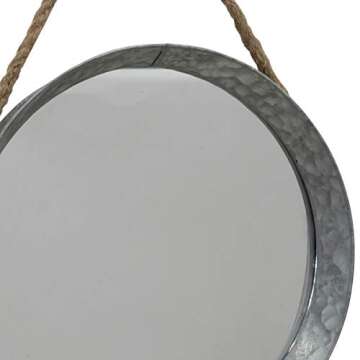 Beautiful Stonebriar Rustic Round Metal Mirror with Rope Hanging
