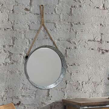 Beautiful Stonebriar Rustic Round Metal Mirror with Rope Hanging