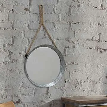 Beautiful Stonebriar Rustic Round Metal Mirror with Rope Hanging