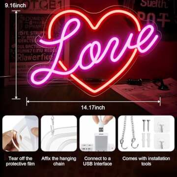 Love Heart neon Sign, Neon Love Sign Dimmable LED Neon Lights USB Powered for Girls Girlfriend Women...