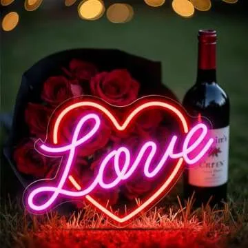 Love Heart neon Sign, Neon Love Sign Dimmable LED Neon Lights USB Powered for Girls Girlfriend Women Wedding Valentine's Day Bridal Shower Birthday Christmas Party Decoration（Pink & Red）