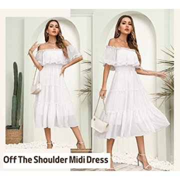 Elegant Off Shoulder Ruffle Midi Dress for Women