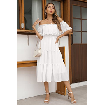Elegant Off Shoulder Ruffle Midi Dress for Women