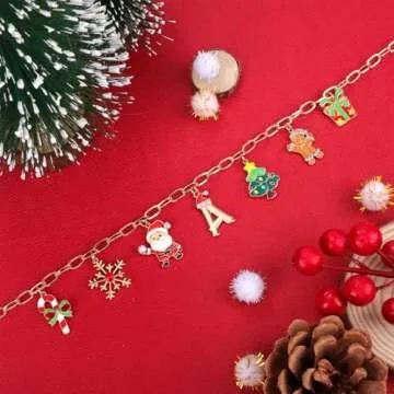 NEKOL Christmas Initial A Charm Necklace for Women
