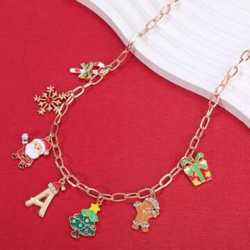 NEKOL Christmas Initial A Charm Necklace for Women