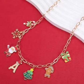 NEKOL Christmas Initial A Charm Necklace for Women