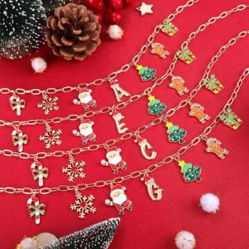 NEKOL Christmas Initial A Charm Necklace for Women