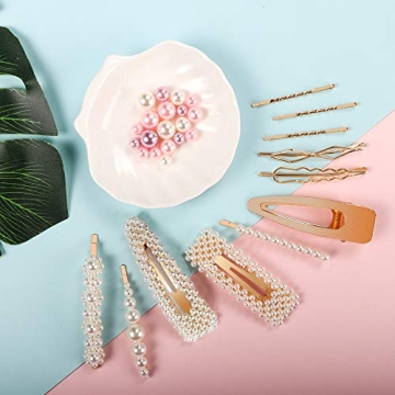Syeenify Fashion Hair Clips Set, 20 PCS Pearls Hair Clips Acrylic Resin Hair Barrettes, Hollow Geometric Hair Clip Hairpins for Women Girls and Ladies Headwear Styling Tools