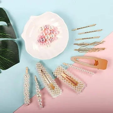 Syeenify Fashion Hair Clips Set, 20 PCS Pearls Hair Clips Acrylic Resin Hair Barrettes, Hollow Geometric Hair Clip Hairpins for Women Girls and Ladies Headwear Styling Tools