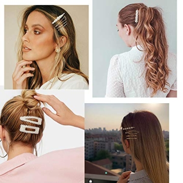 Syeenify Fashion Hair Clips Set, 20 PCS Pearls Hair Clips Acrylic Resin Hair Barrettes, Hollow Geometric Hair Clip Hairpins for Women Girls and Ladies Headwear Styling Tools