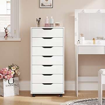 Panana 5/7 Drawer Chest, Wooden Tall Dresser Storage Dresser Cabinet with Wheels, Office Organizatio...