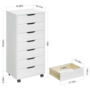 Panana 5/7 Drawer Chest, Wooden Tall Dresser Storage Dresser Cabinet with Wheels, Office Organization and Storage, Bedroom Furniture (White, 7 Drawer)