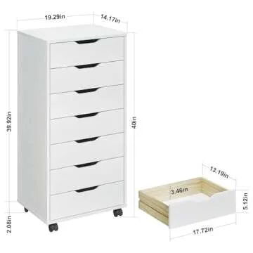 Panana 5/7 Drawer Chest, Wooden Tall Dresser Storage Dresser Cabinet with Wheels, Office Organization and Storage, Bedroom Furniture (White, 7 Drawer)