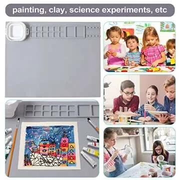 AWOKE Silicone Painting Mat - 20"X16" Silicone Art Mat with 1 Water Cup for Kids - Silcone Craft Mat has12 Color Dividers - 2 Paint Dividers (Grey)
