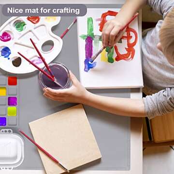 AWOKE Silicone Painting Mat - 20"X16" Silicone Art Mat with 1 Water Cup for Kids - Silcone Craft Mat has12 Color Dividers - 2 Paint Dividers (Grey)