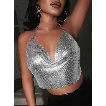 Womens Sexy Sparkly Chain Top for Parties and Raves