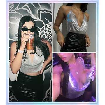 Womens Sexy Sparkly Chain Top for Parties and Raves