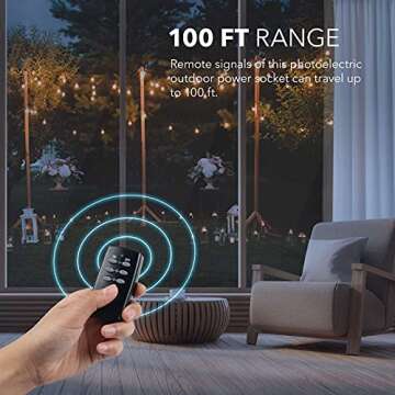 HBN Outdoor Indoor Wireless Remote Control Dual 3-Prong Outlet Weatherproof Heavy Duty 15 A Compact 2 Grounded Outlets with Remote 6-inch Cord 100ft Range ETL Listed (Battery Included)