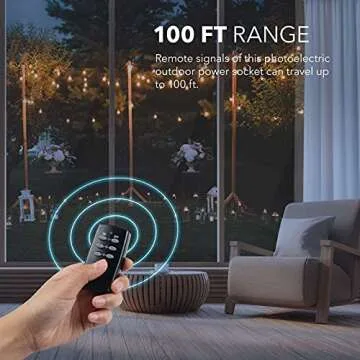 HBN Outdoor Indoor Wireless Remote Control Dual 3-Prong Outlet Weatherproof Heavy Duty 15 A Compact 2 Grounded Outlets with Remote 6-inch Cord 100ft Range ETL Listed (Battery Included)