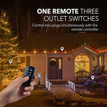 HBN Outdoor Indoor Wireless Remote Control Dual 3-Prong Outlet Weatherproof Heavy Duty 15 A Compact 2 Grounded Outlets with Remote 6-inch Cord 100ft Range ETL Listed (Battery Included)