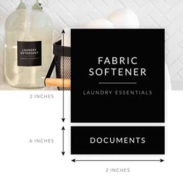 Black Laundry Labels for Jars, 136 Preprinted Home and Laundry Label Stickers for Storage Bins, Clea...