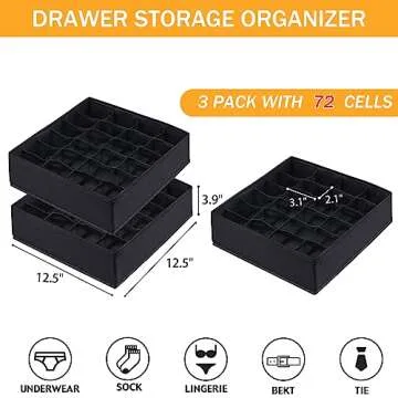 Cawek Fabric Underwear Organizer - 24 Cell Foldable Storage Boxes for Socks and Underwear (Black)