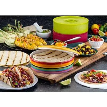 Tortilla Warmer, by Kook, Tortilla Holder, Taco Bar, Ceramic Hand-Painted with Lid, Authentic, Microwavable Storage Container, Dishwasher Safe, 8.5 Inch, Multicolor