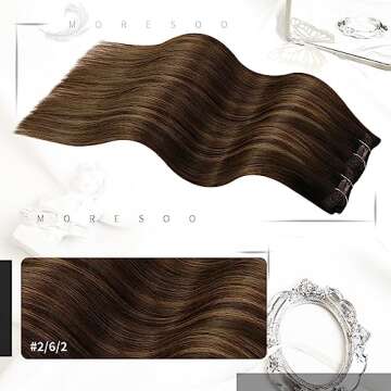 Moresoo Clip in Hair Extensions Real Human Hair Brown Balayage Clip in Extensions Human Hair Darkest...