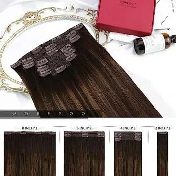 Moresoo Clip in Hair Extensions Real Human Hair Brown Balayage Clip in Extensions Human Hair Darkest Brown to Chestnut Brown Hair Extensions Clip in Human Hair Full Head 20Inch 7pcs 120g